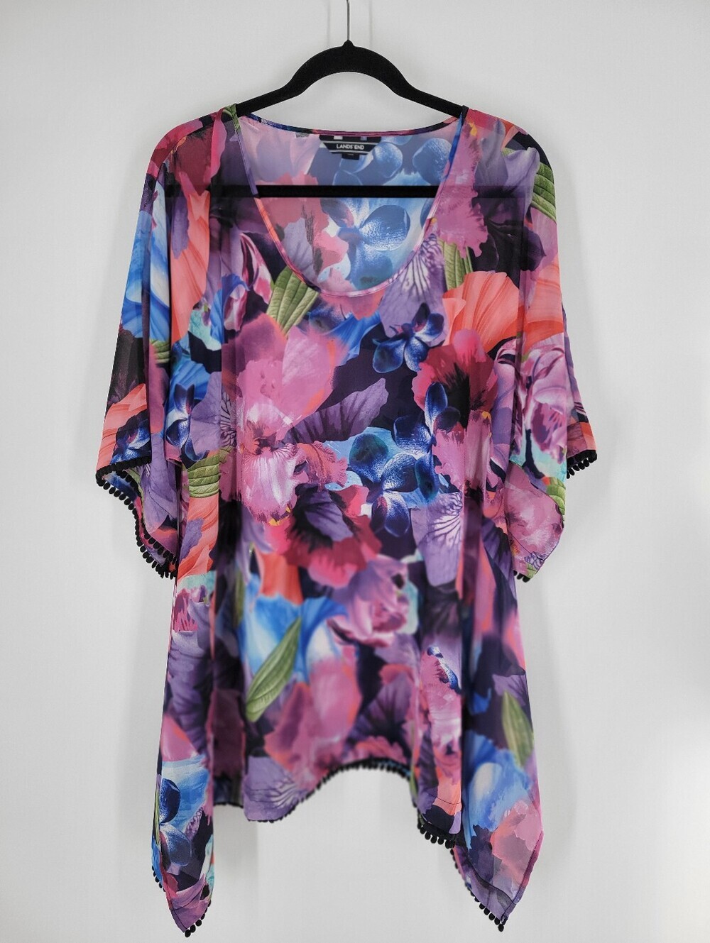 Lands End Floral Multicolor Women's Tunic Top Kimono Cover Up Size XS